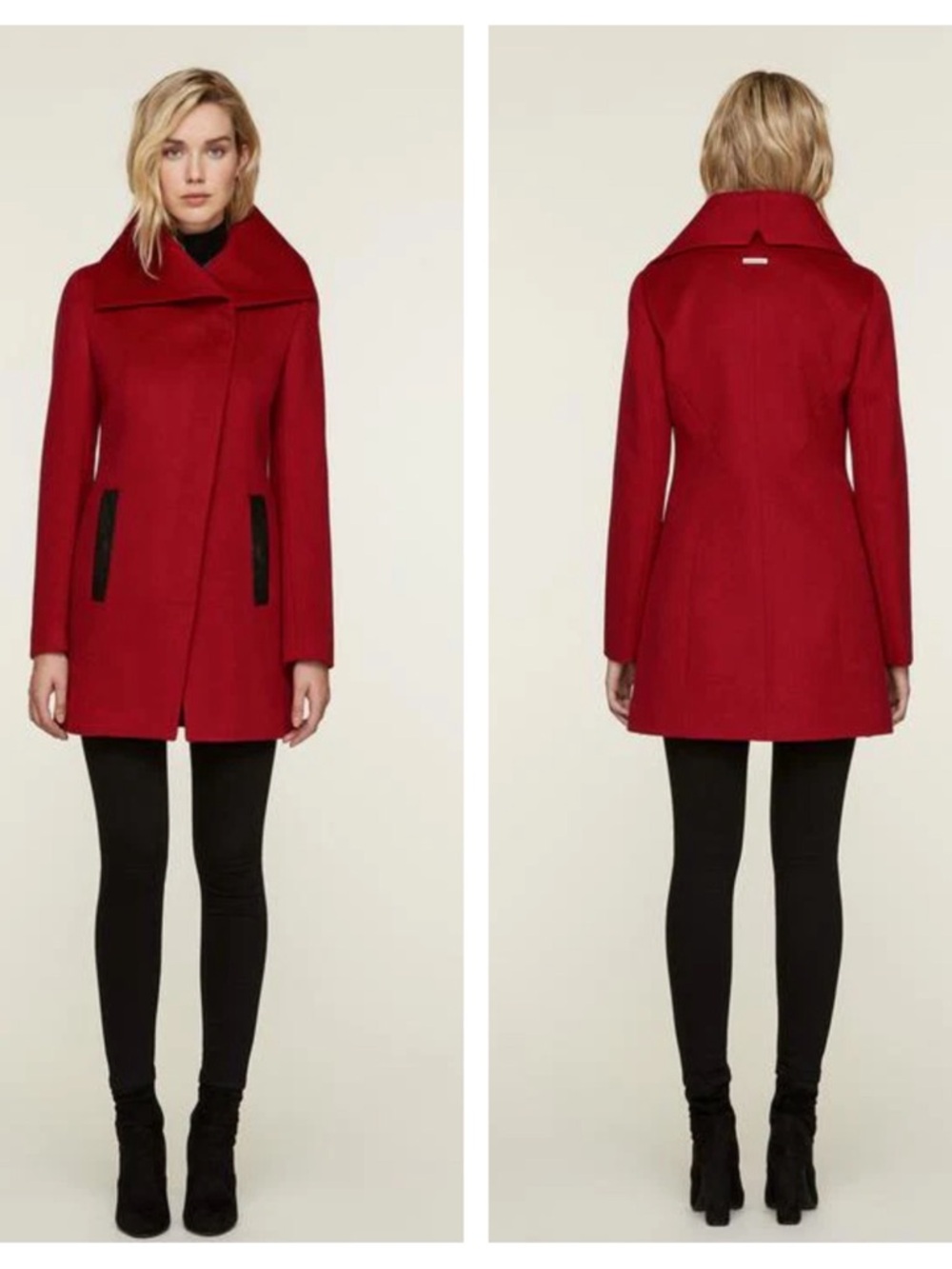 Soia & Kyo Red Wool Jenna Funnel Collar Slim Fit Coat Size Medium